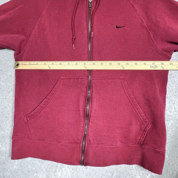 Vintage Y2K Nike Sweatshirt Womens Medium Red Swoosh Full Zip Pullover Hooded - Picture 6 of 11